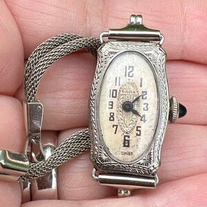 ANTIQUE ART DECO BULOVA WATCH 14K WHITE GOLD FILLED SAPPHIRE CROWN WORKING COND